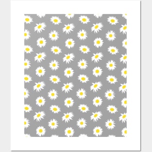 Daisy Ditsy Pattern on Grey Posters and Art